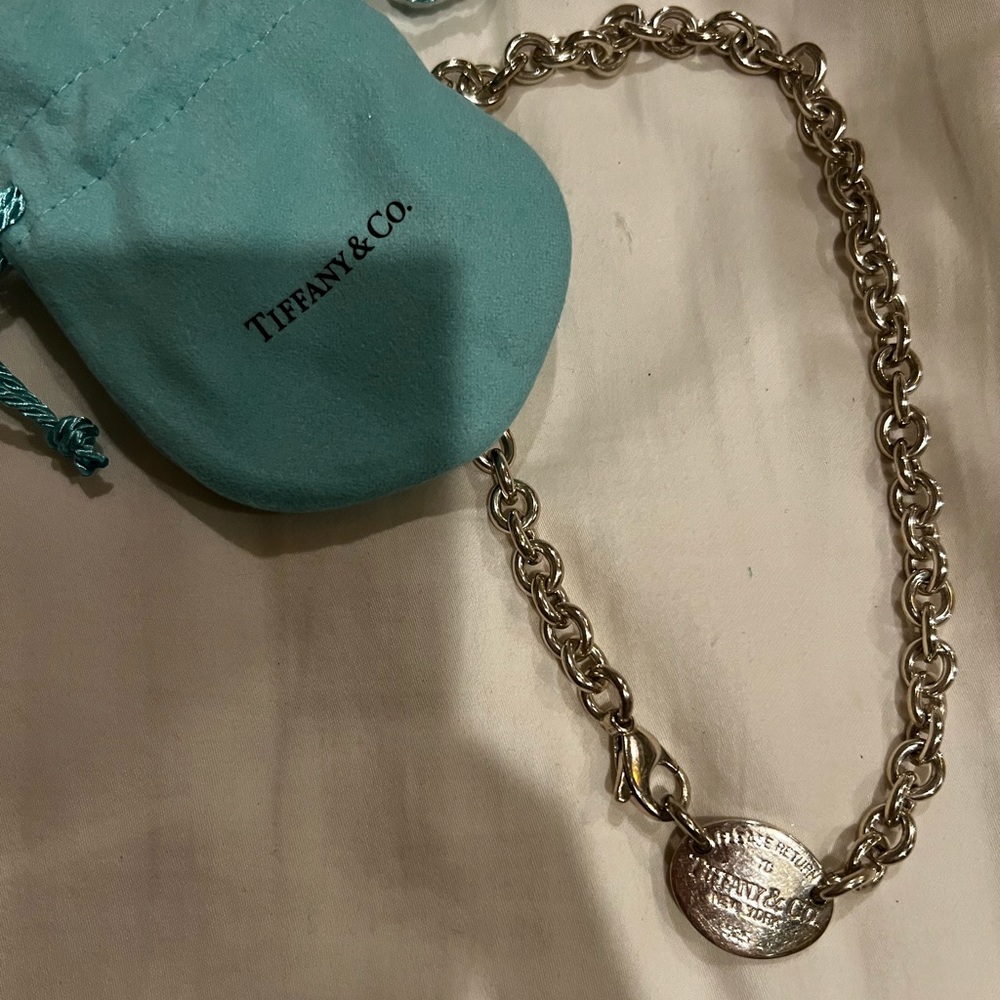 Authentic Tiffany and Co return to Tiffany oval tag necklace, 15”